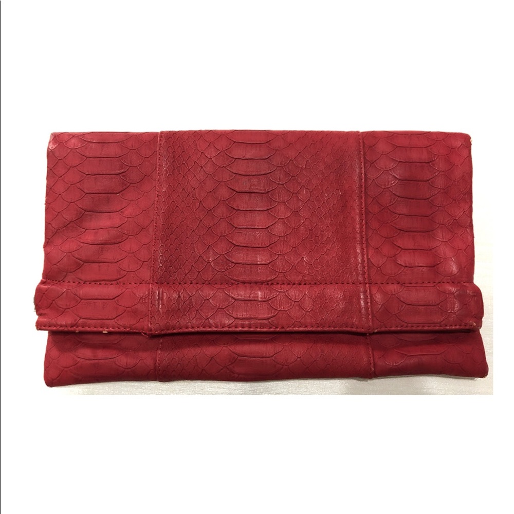 Fold Over Python Snakeskin Leather Clutch Bag